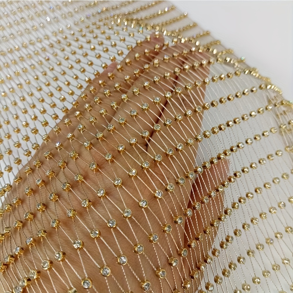 Golden Shadow Rhinestones Mesh Fabric Sewing Elastic Trim