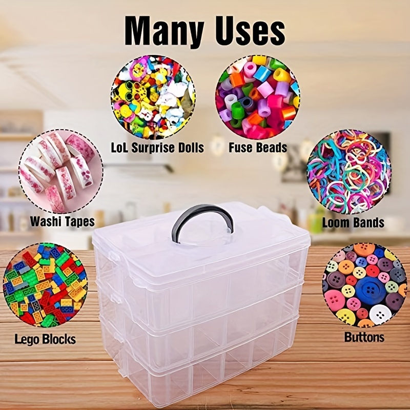 3-layer Stackable Storage Box, Plastic Storage Box With Handles