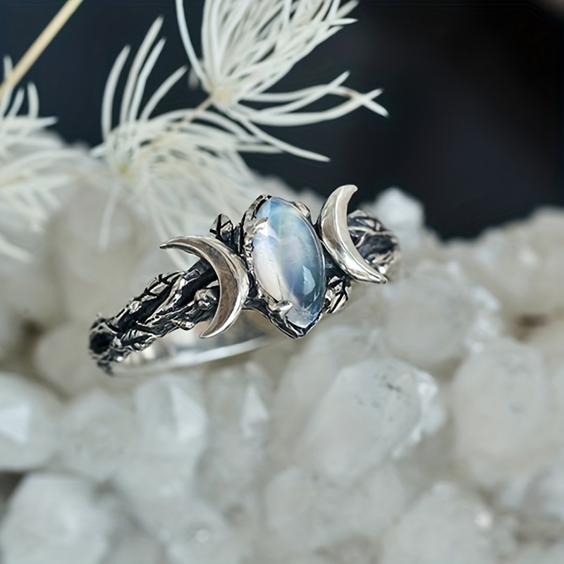 Alloy Moonstone Ring Simple Vintage Crescent Band Moonlight - Temu