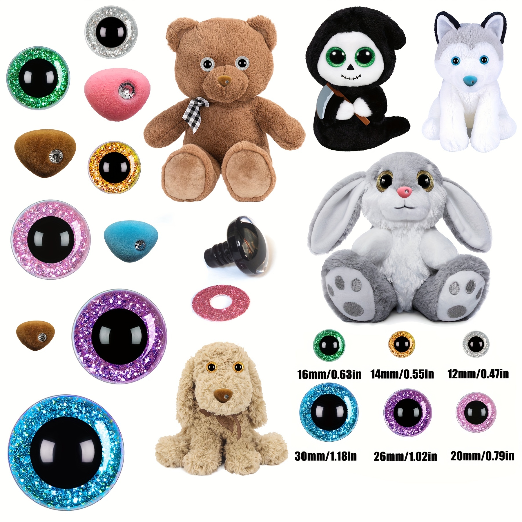 100Pcs 5-20mm Plastic Safety Eyes For Teddy Bear Doll Toy Animal Craft DIY  Kit