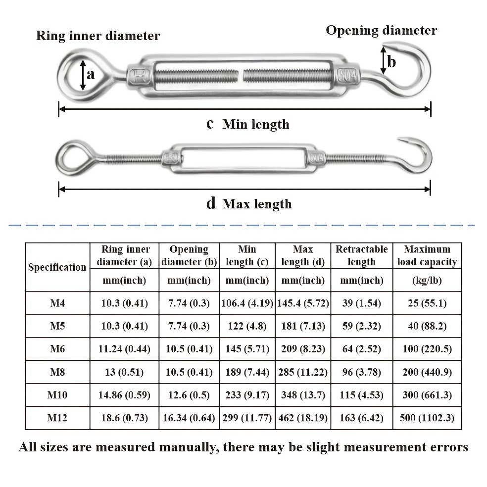 M12 Stainless Steel Hook and Eye Turnbuckle Wire Rope Tension style