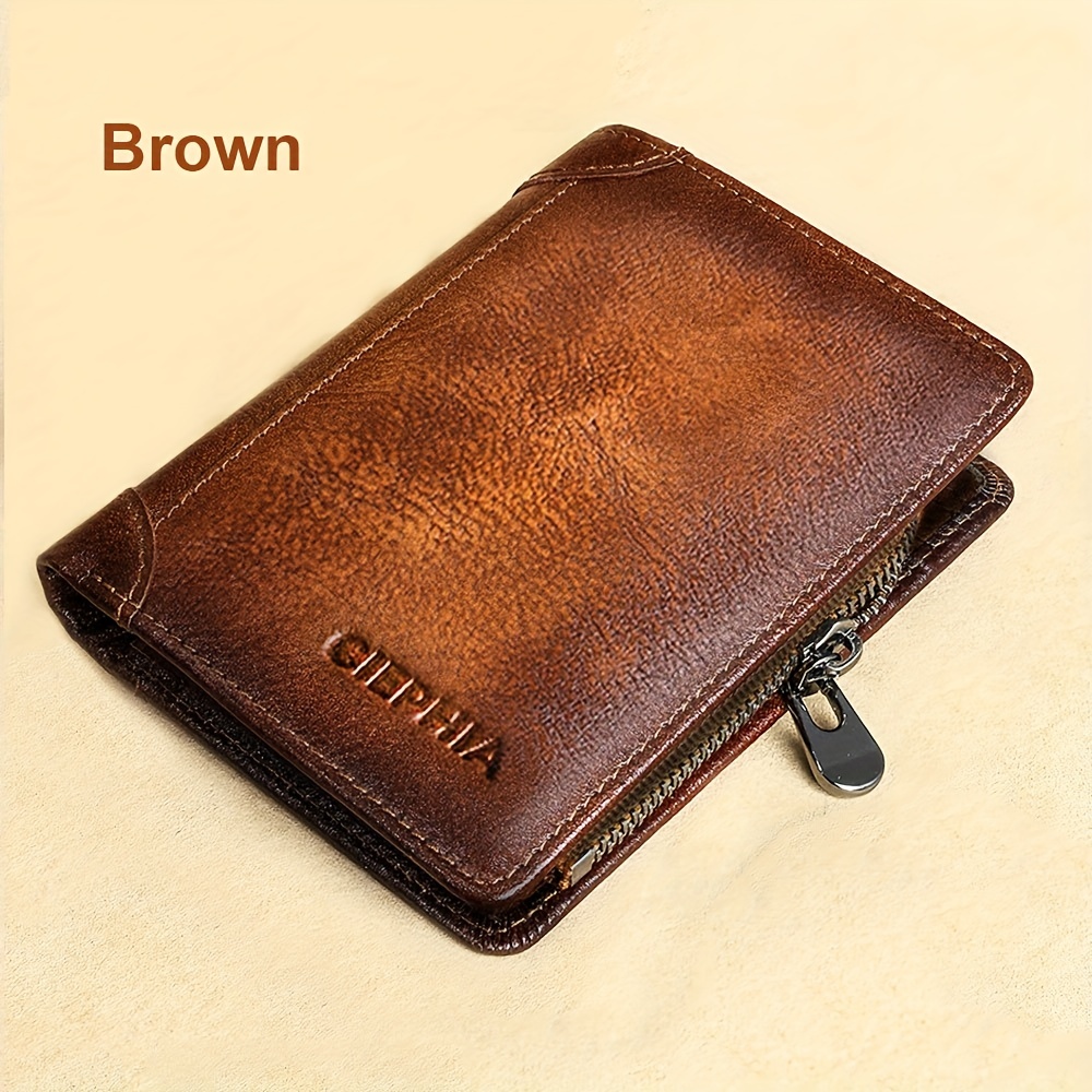  Mens Genuine Leather Long Wallet with Zipper RFID Blocking  Vintage Bifold : Clothing, Shoes & Jewelry