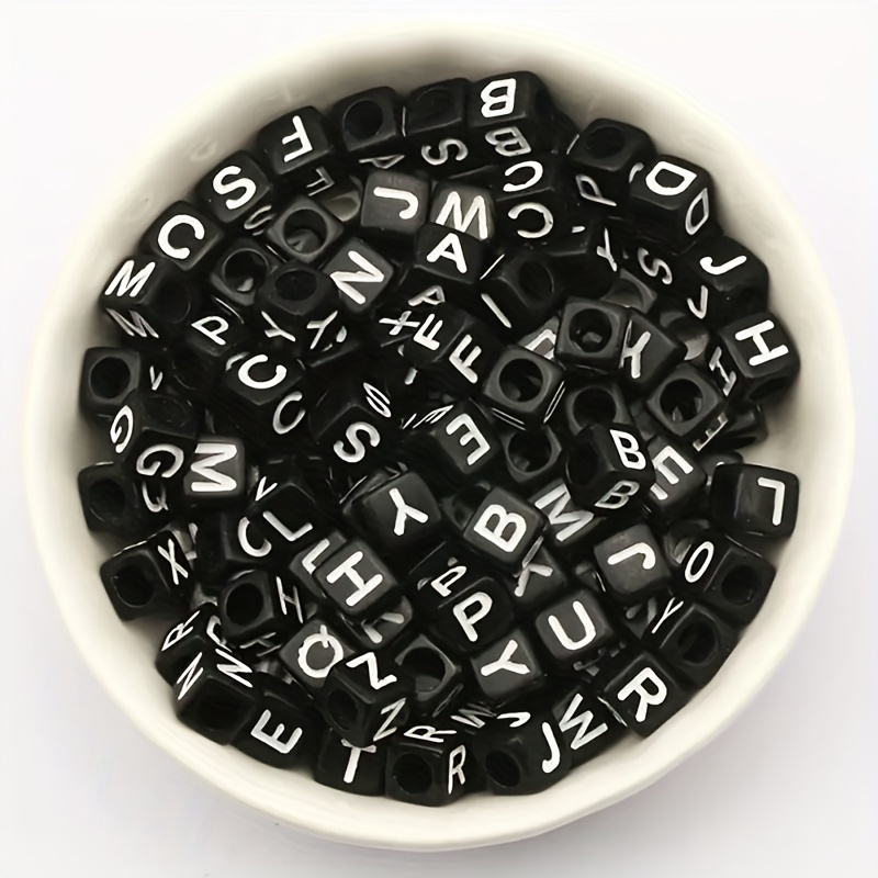 Black White Mixed Letters Acrylic Beads Square Alphabet - Temu