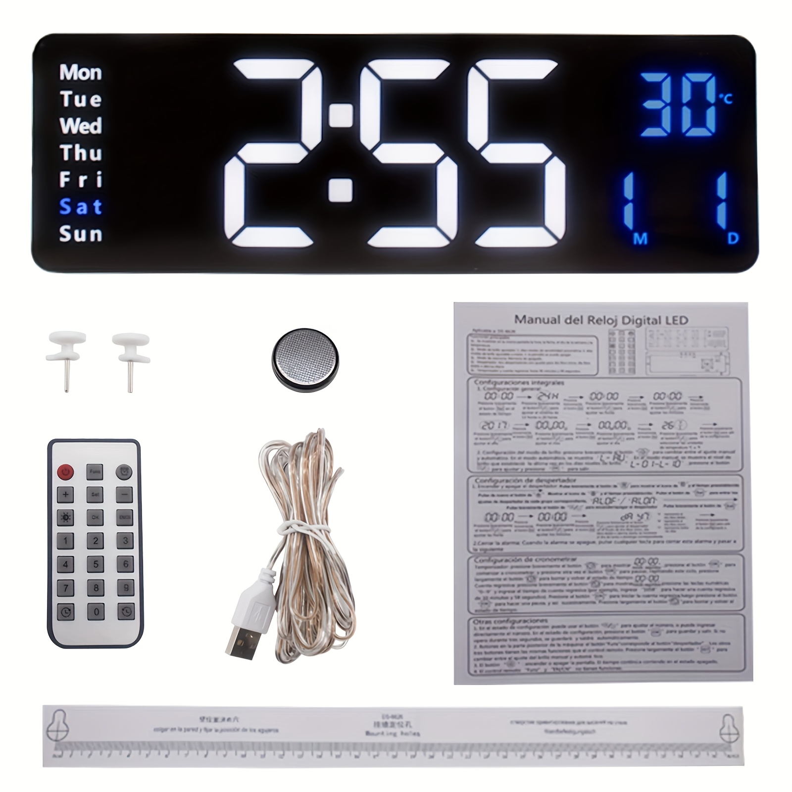 1pc Gran Reloj Pared Digital Control Remoto, Pantalla Led, Auto