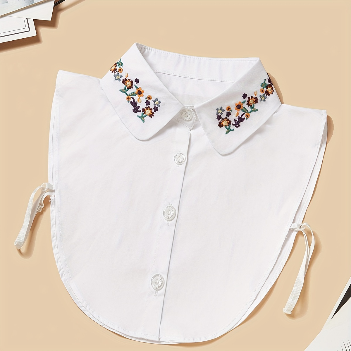 

Flower Embroidered Fake Collar Elegant White Half Shirt Collar Personalized Matching Suit False Collar