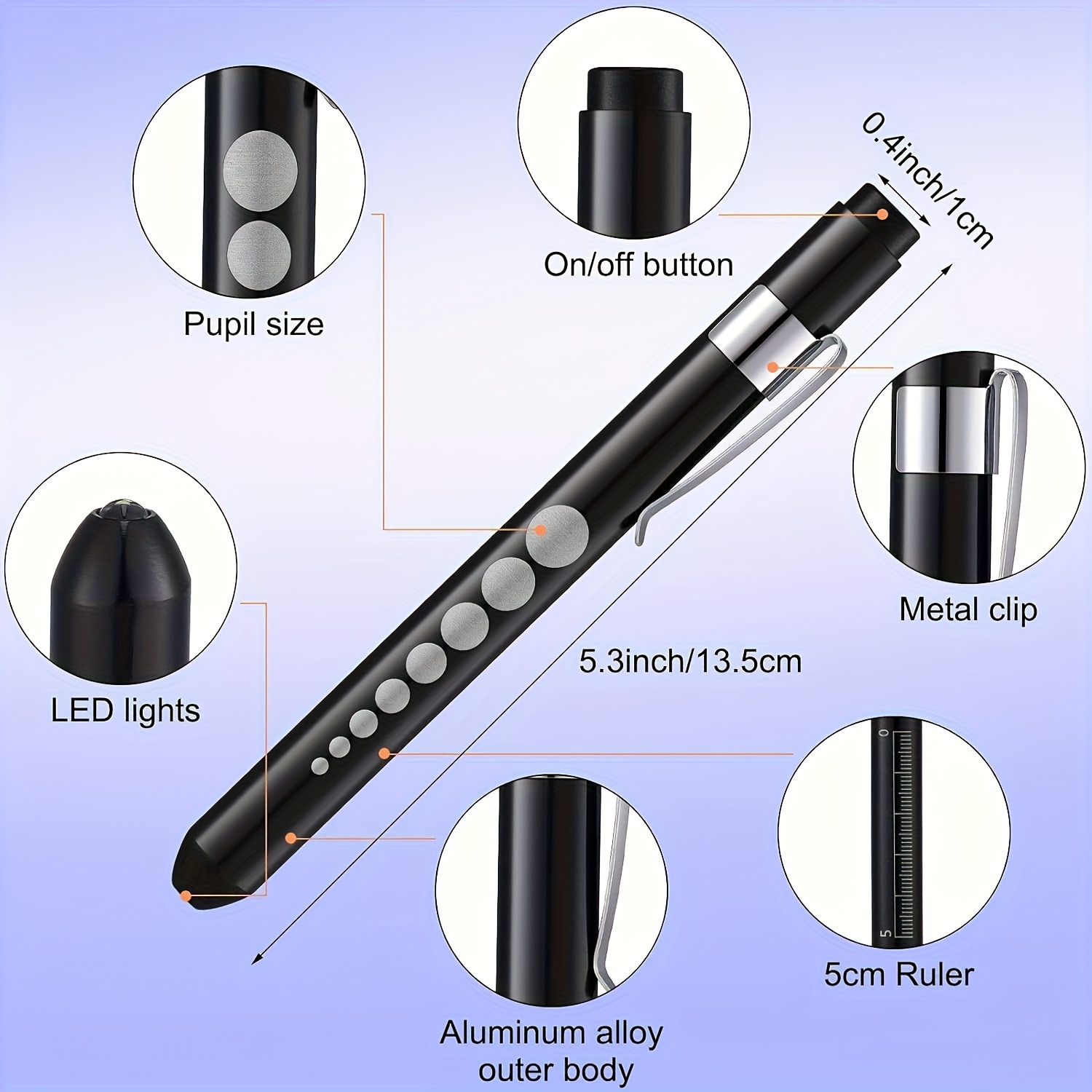 1PCS Reusable LED Medical Penlight Flashlight With Pupil Gauge Pocket Clip Pen  Light Torch Lamp For Nurses Doctors Reading