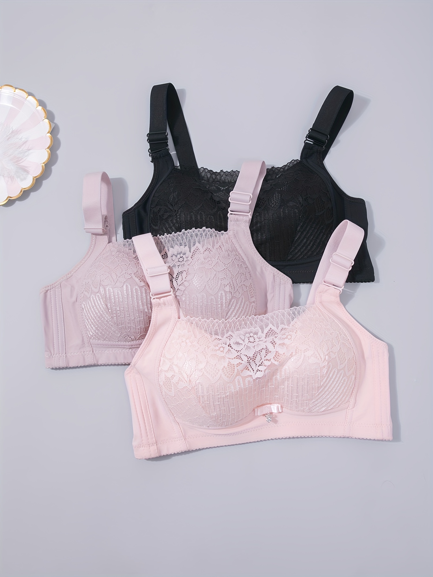 Contrast Lace Wireless Bras Comfy Breathable Stretch - Temu