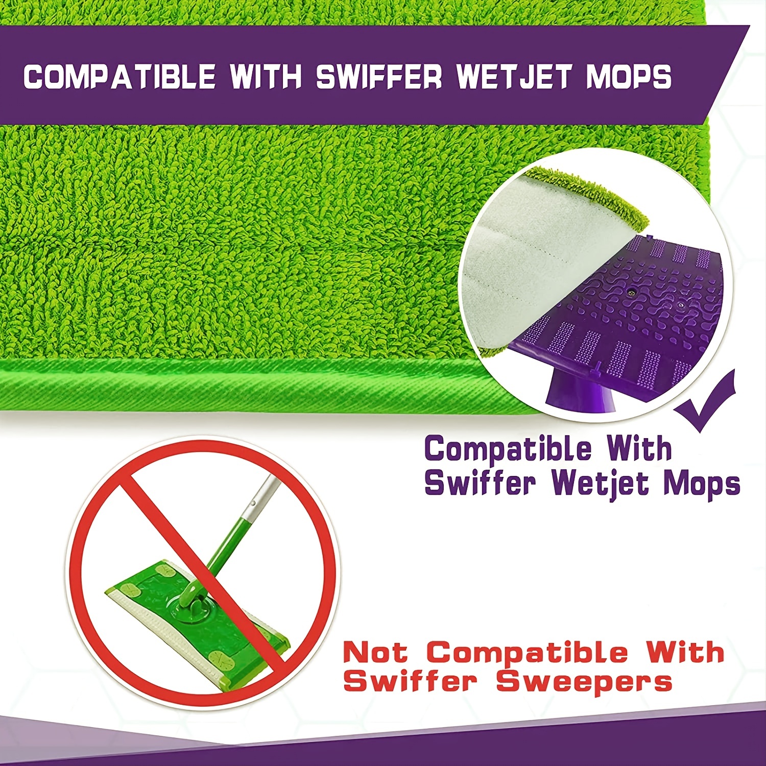 5 Pack Reusable Washable Mop Pads For Swiffer Wet Jet, Green Part