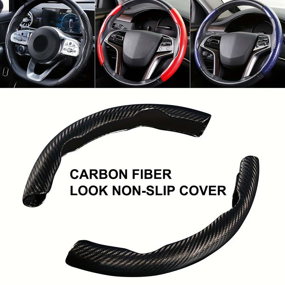 Sports Style Black Carbon Fiber PU Leather Car Steering Wheel Cover 38CM  15