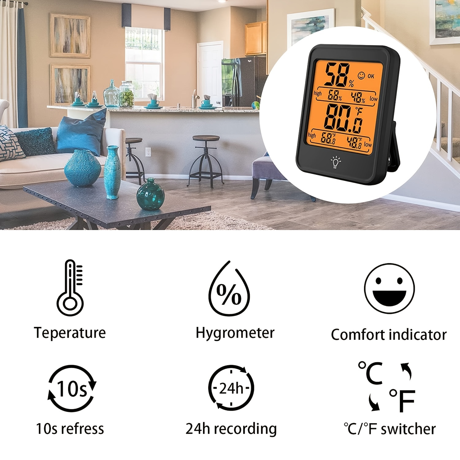 KUWAI Room Thermometer, Humidity Gauge LCD Display with Comfort