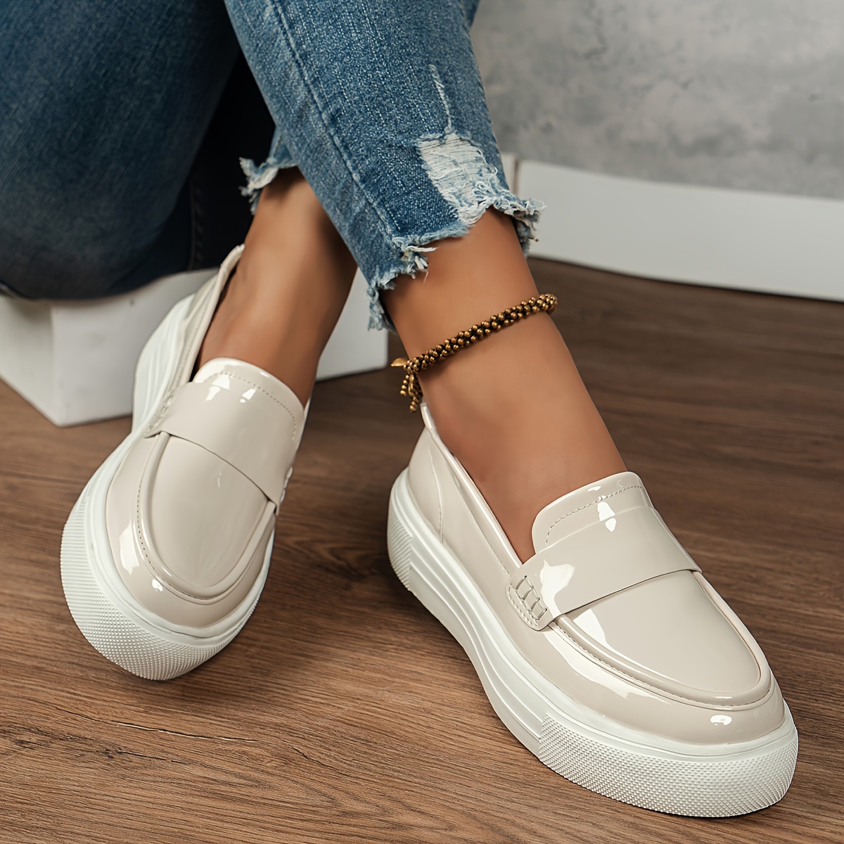 Image of Women's Lightweight Penny Loafers - Slip- Loafer With Upper & Cushioned Sole, Round Toe - Casual Moccasins For, Semi-formal & Casual Attire - Care Neutral Color (//tan), Women Shoes