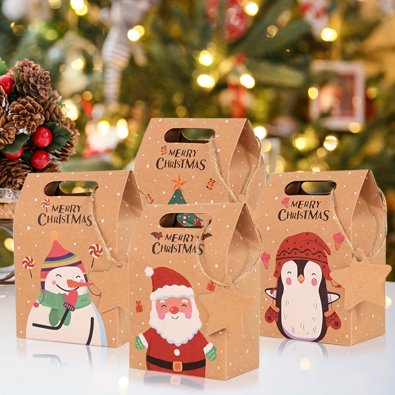 Boîte-Cadeau De Bonbons De Joyeux Noël, Avec Étiquette, Sacs D'Emballage  Cadeaux En Papier Kraft For Biscuits, Fête De Noël 2[H3508]