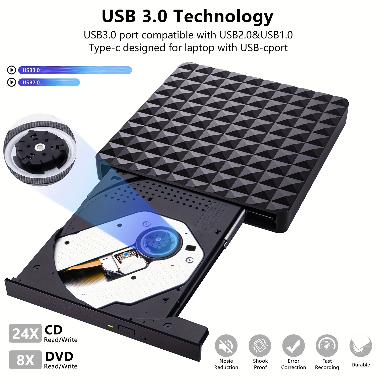 Lecteur Graveur Externe CD /DVD RW USB 3.0 USB pour Ordinateur Portable  Bureau c