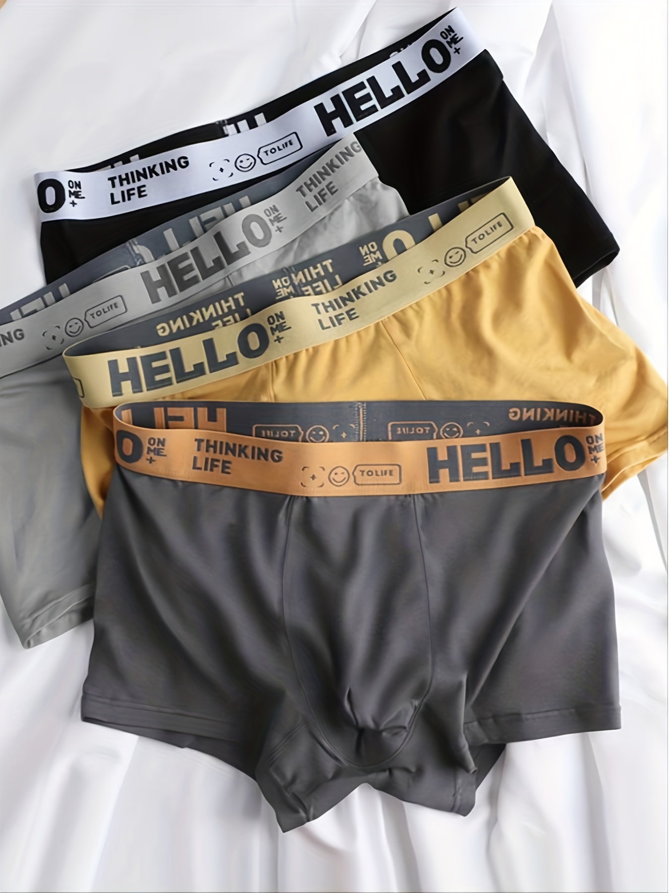 Yellow Stripe Print Men's Stretch Boxer Briefs Breathable - Temu