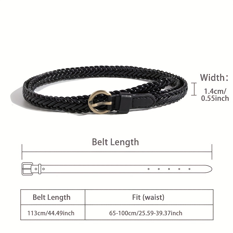 Women's Braided Woven Leather Belt, Women Trendy Retro Leather Braided Belt  with Metal Buckle,Black,100cm