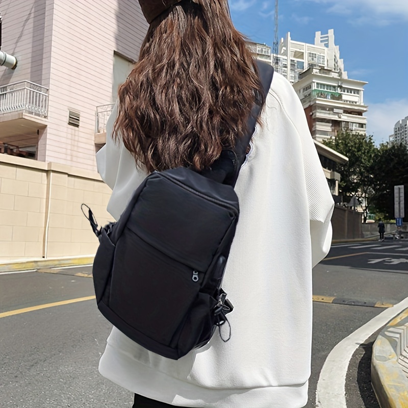 Casual Fashion Black Crossbody Bag, Versatile Solid Color Outdoor