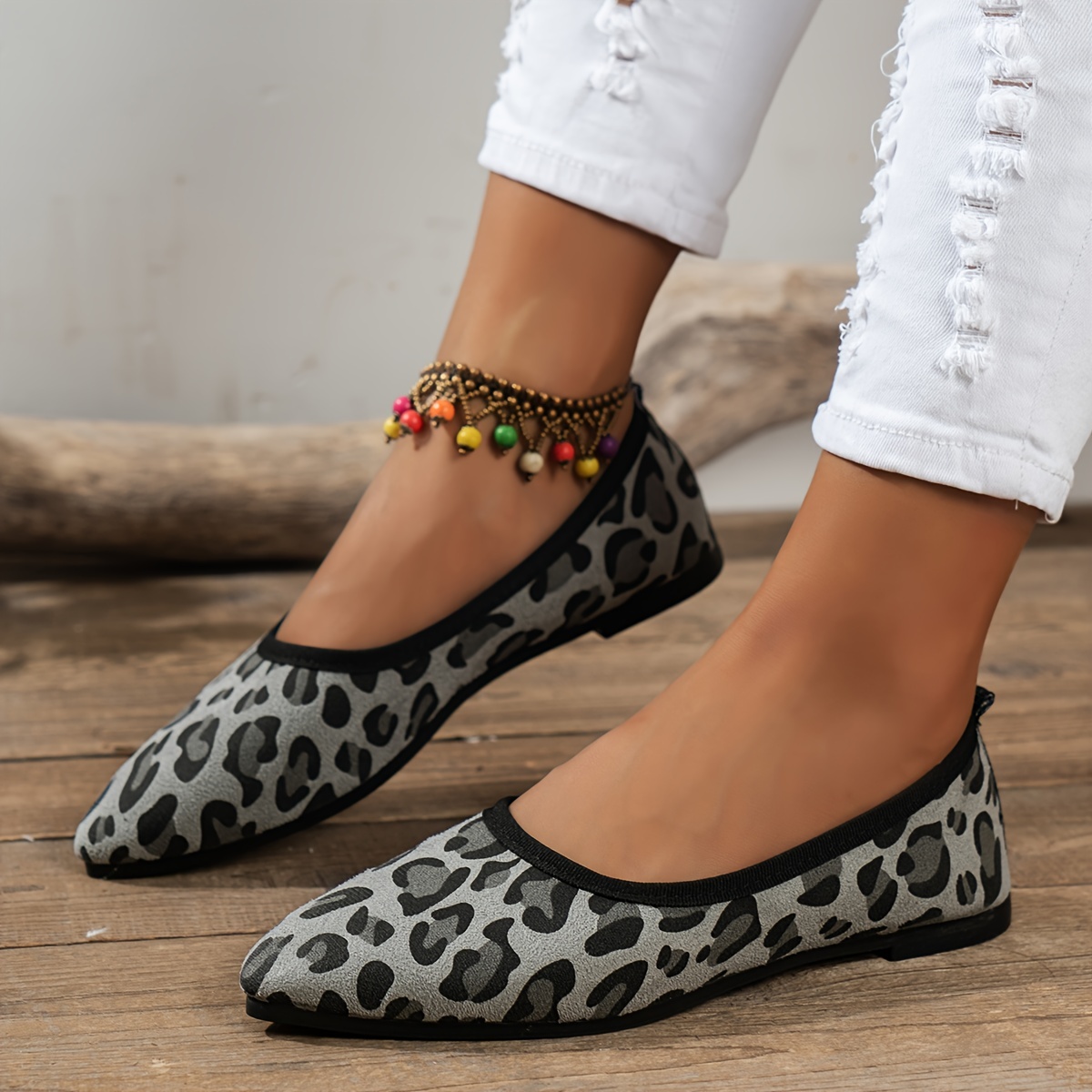 Women's Leopard Print Flat Shoes Causal Pointed Toe Solid - Temu