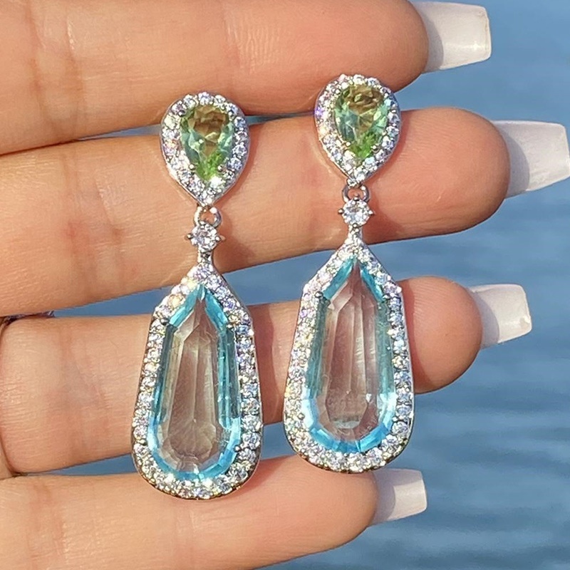 925 Silver Plated Sapphire Dangle Drop Earrings