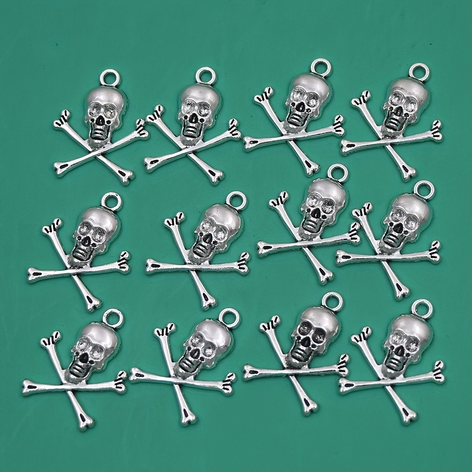 

15pcs 23.6x19.5mm Pendant Antique Silvery Tibetan Style Skeleton Charms Vintage Halloween Pendants For Jewelry Making Bracelet Necklace