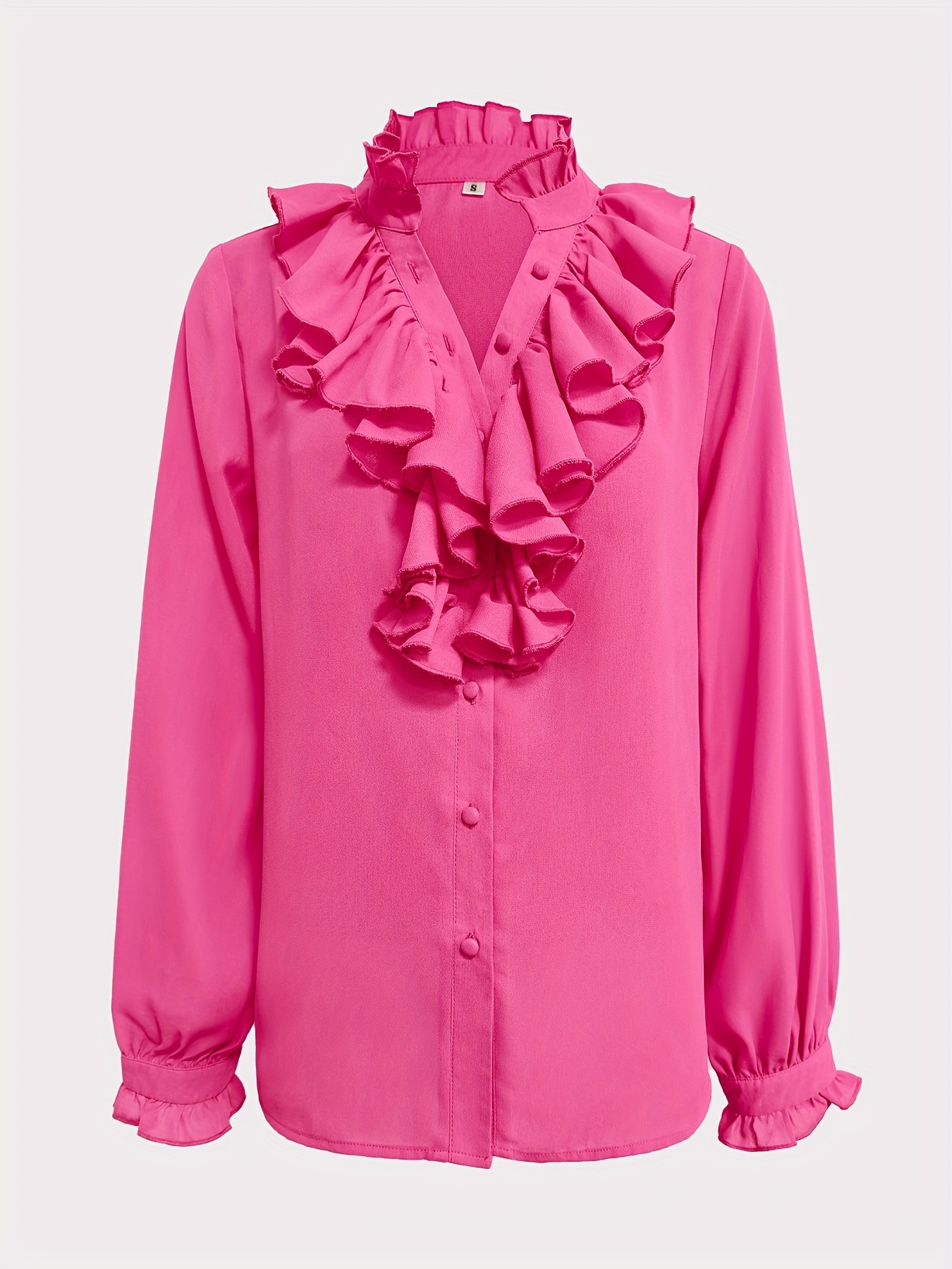 solid notched neck ruffle blouse elegant long sleeve blouse - Temu