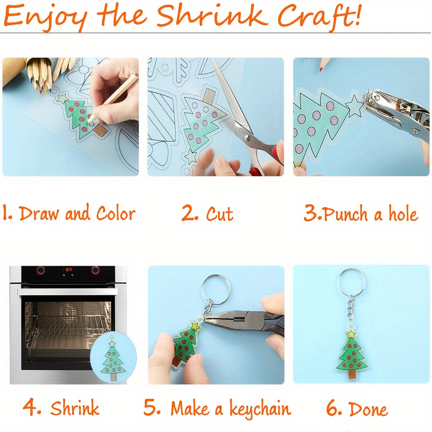 152pcs Shrink Plastic Sheet DIY Set Including 12pcs Heat Shrink Paper,  140pcs DIY Keychain Creative Craft Gift Accessories For Children Christmas,  Hal