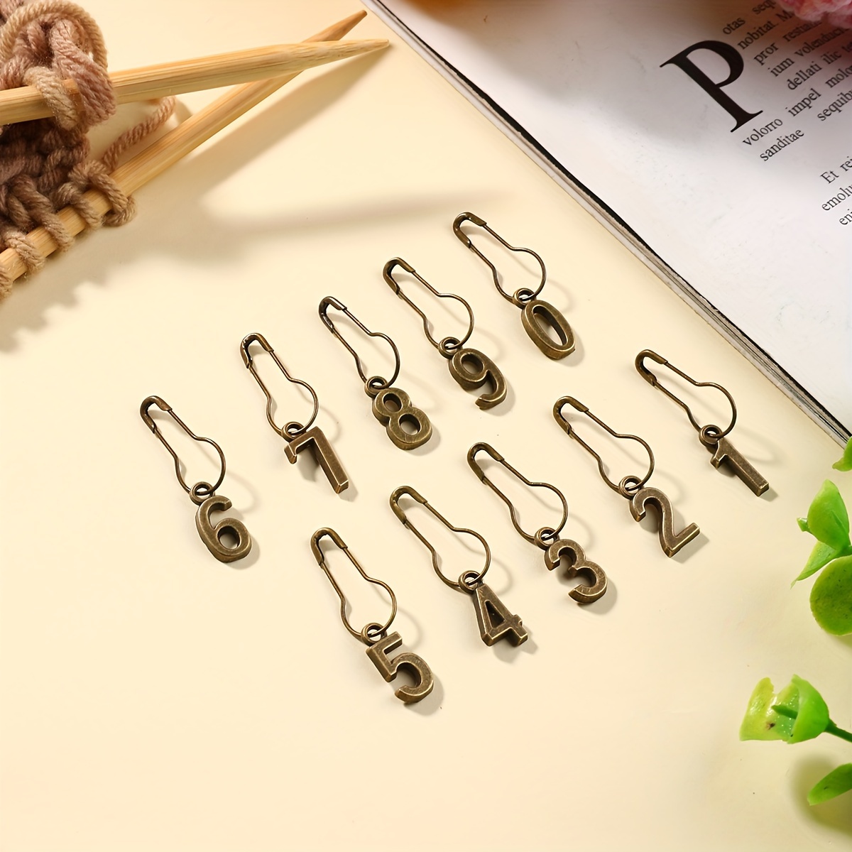 

10pcs Set Number 0~9 Markers, Alloy Crochet Marker Charms, Locking Markers With Iron Pins, For Knit Weaving Sewing Accessories Quilting