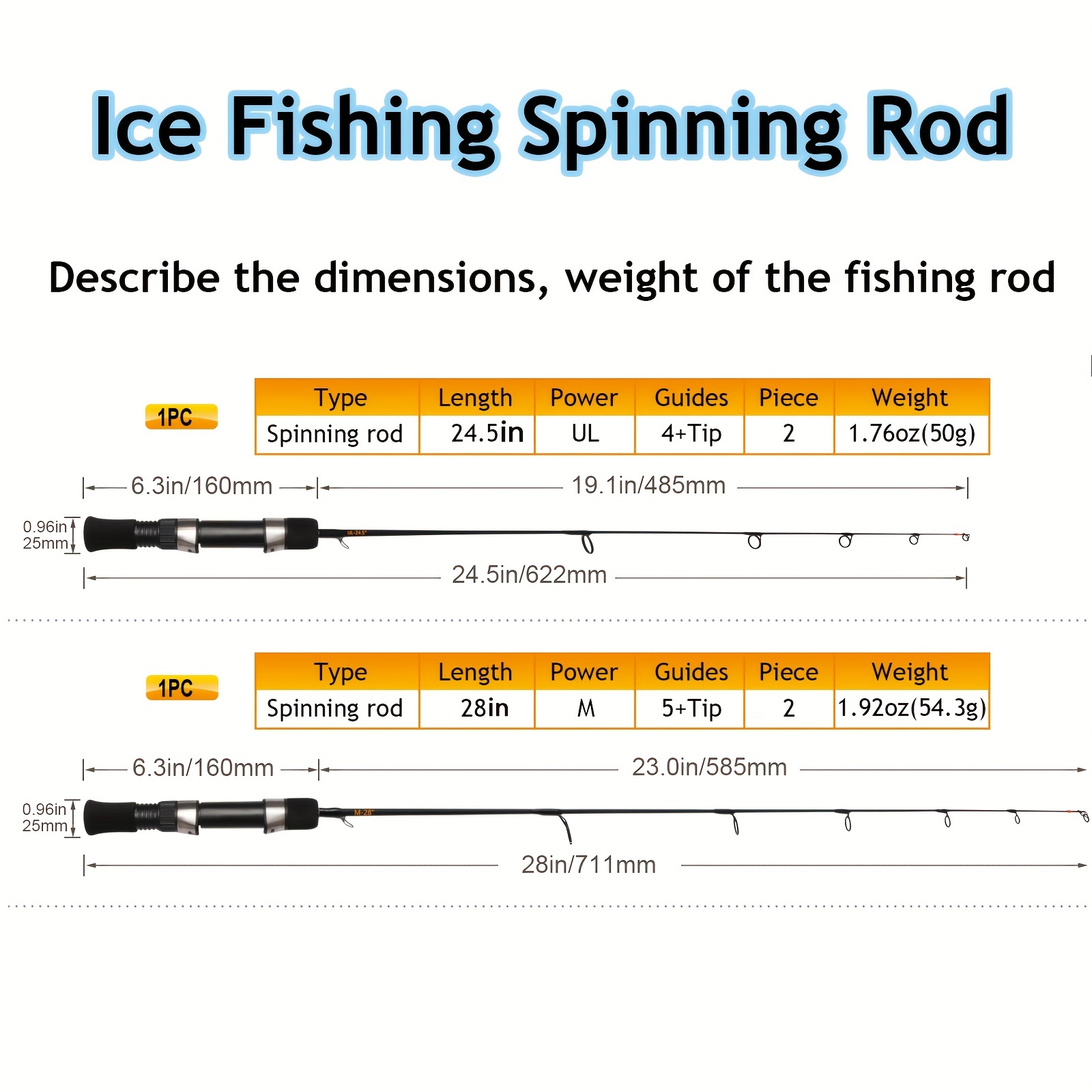 1pc * Ice Fishing Rod, Ice Fishing Spinning Rod, For Ice Fishing Spinning  Reel, 2 Sizes