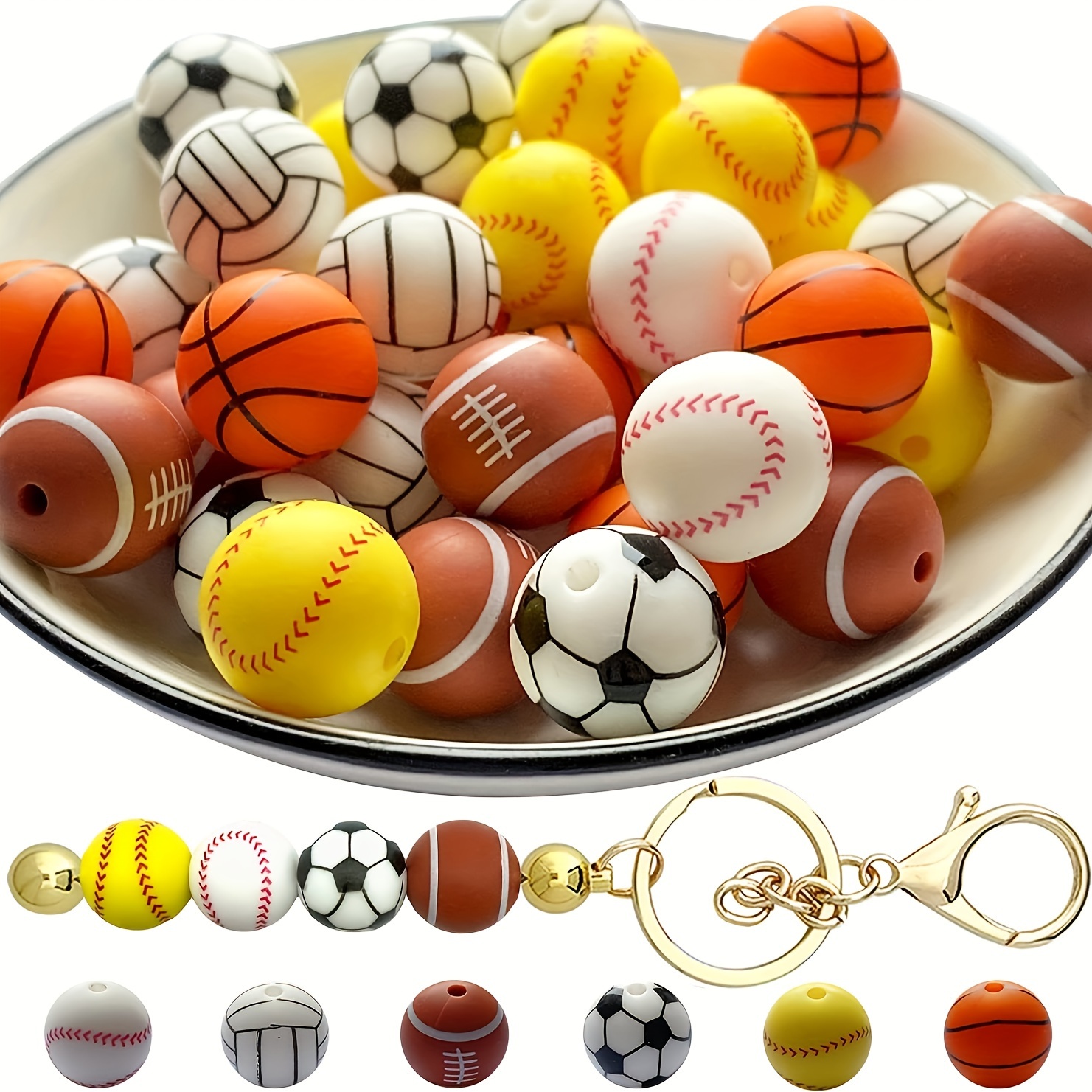 China Factory 60Pcs 15mm Silicone Beads Sports Silicone Beads Bulk  Basketball Soccer Tennis Baseball Rugby Volleyball Silicone Beads Kit for  DIY Jewelry Making Craft 15mm, Hole: 2mm in bulk online 