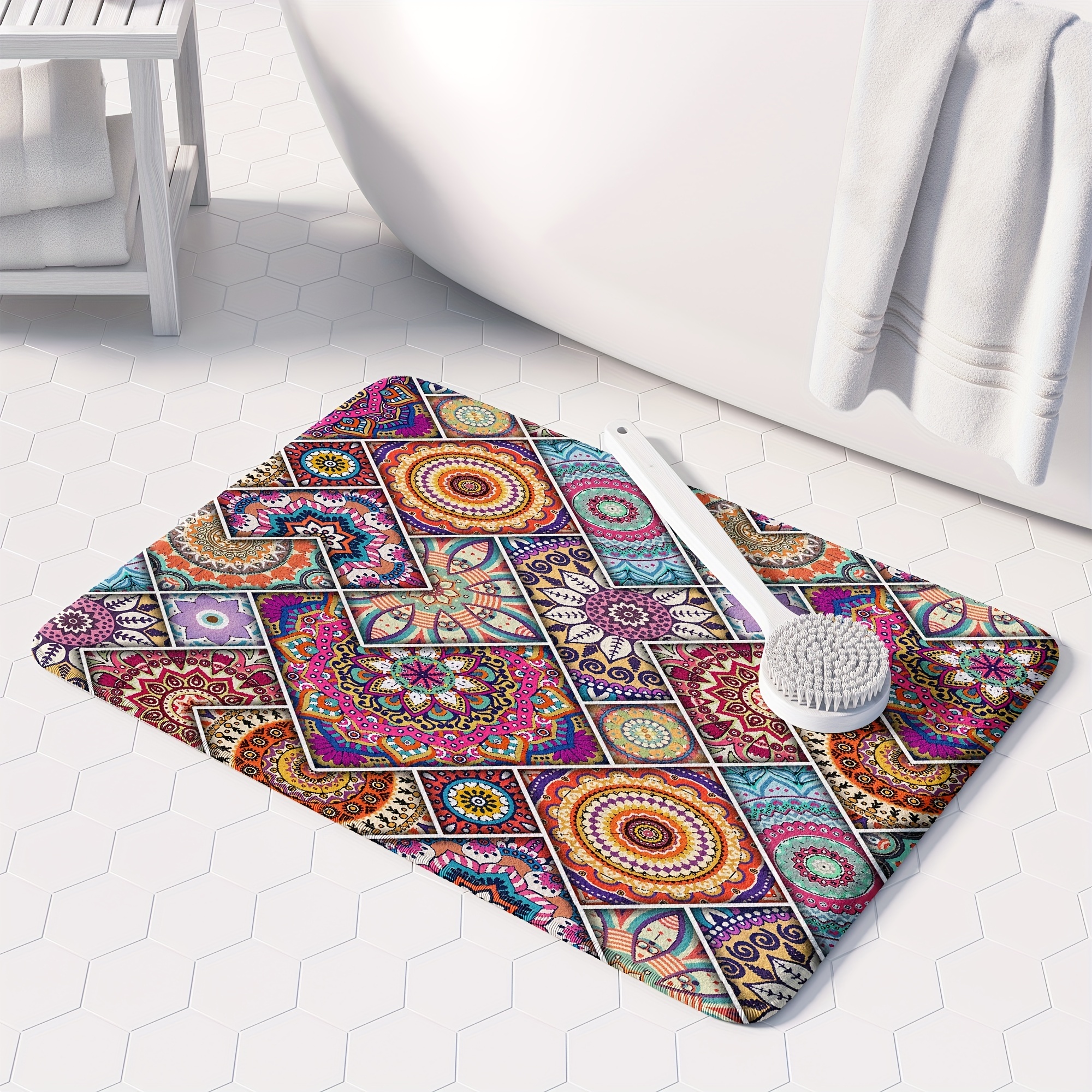 Bohemian Non slip Bathroom Rug Colorful Flower Absorbent - Temu