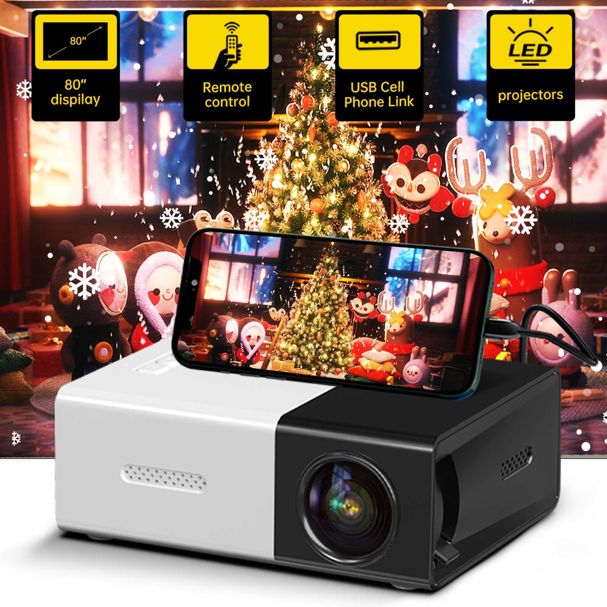  Mini proyector portátil, regalos para niños, proyector de  película compatible con HD 1080P, pequeño proyector de películas portátil  para uso al aire libre en campamento, proyector de cine en casa de