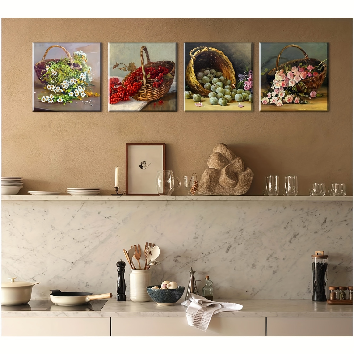  Arte de pared de cocina rústica, cuadros de cocina de