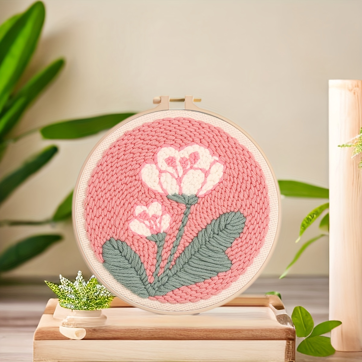Pink Floral Punch Needle Embroidery Kit