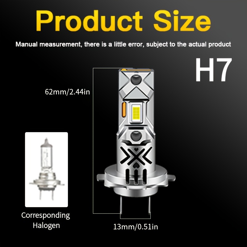 halogen size h7 led headlight bulb