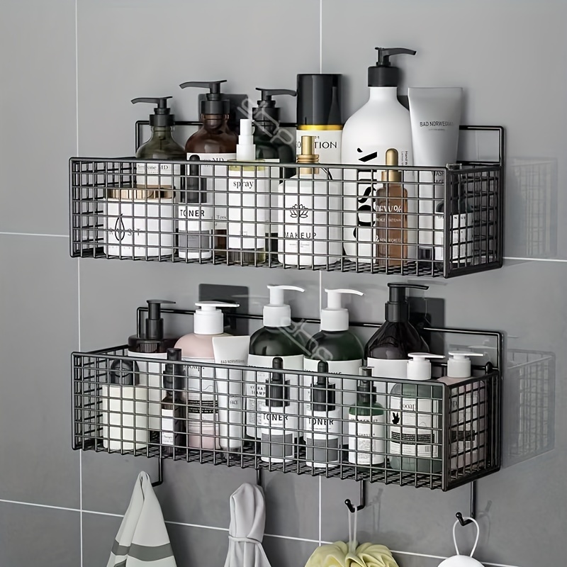 Metal Floating Shelves Wall Mounted With Hooks Shower Shelf - Temu