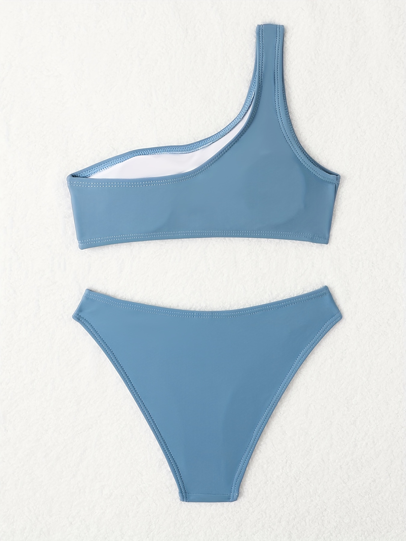 2pcs Girls Bikini Tankini Swimsuit One Shoulder Crop Top & Triangle Swim  Bottoms Set Kids Summer Beach Clothes Bathing Suits