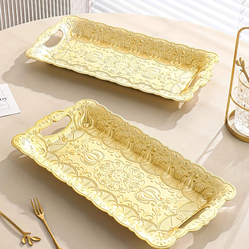 

Elegant Gold Dessert Serving Tray 1pc - Luxury Pastry, Fruit Plate With Ornate Design For Parties And Home Display