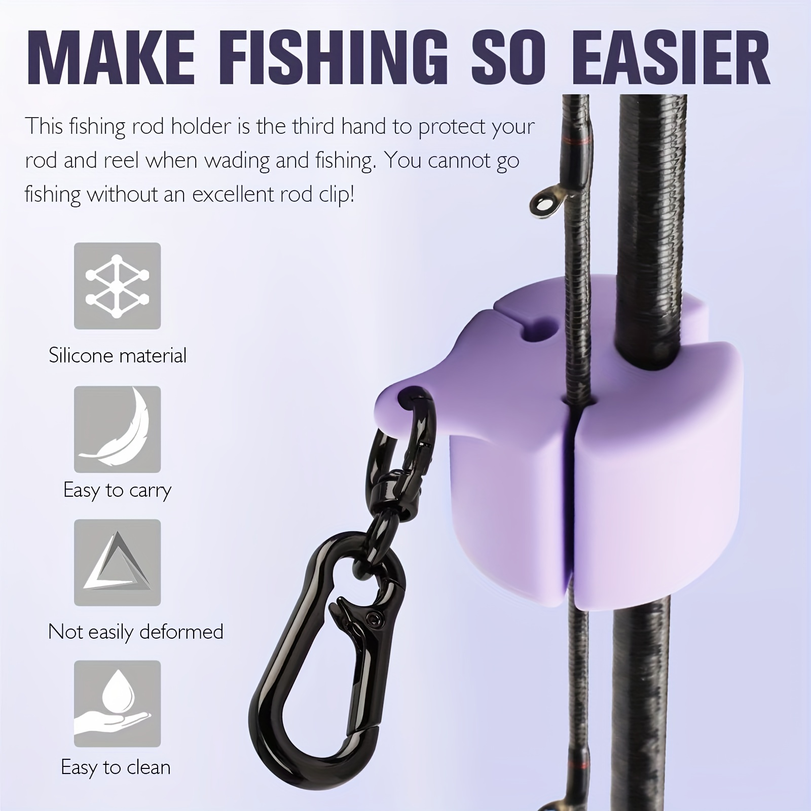 Fishing Rod Holder Fly Rod Holder Hanging Rod Clamp for Fly Fishing  Wearable with Swivel Carabiner Lightweight Fishing Rod Clip Fishing Gear
