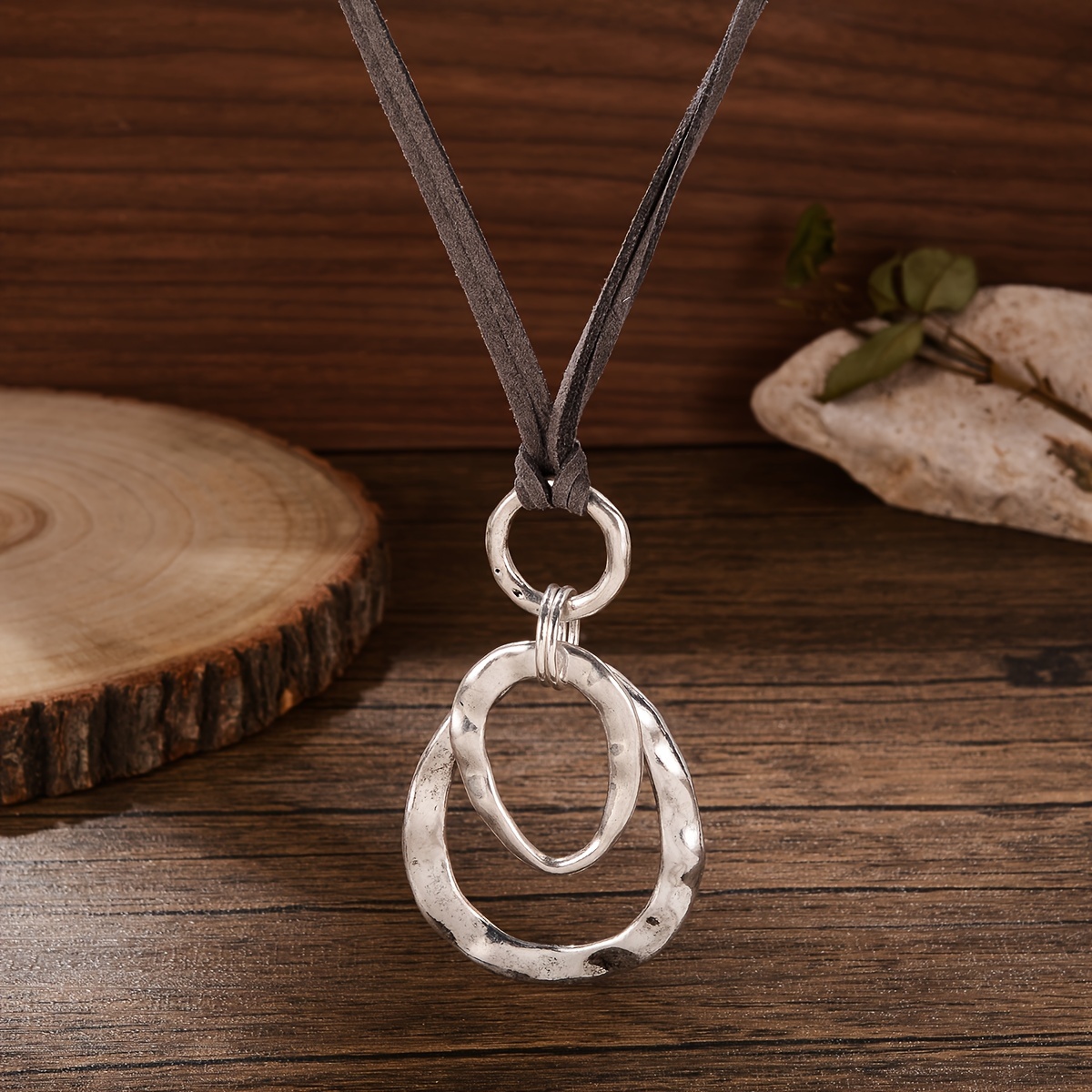 Image of A Stylish, Exquisite, And Bohemian Round Pendant Necklace With A European/american Metallic Style, Hand-brushed Finish, For Men And Women