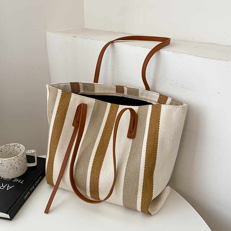 Bags, Simple Stripe Large Capacity Canvas Tote