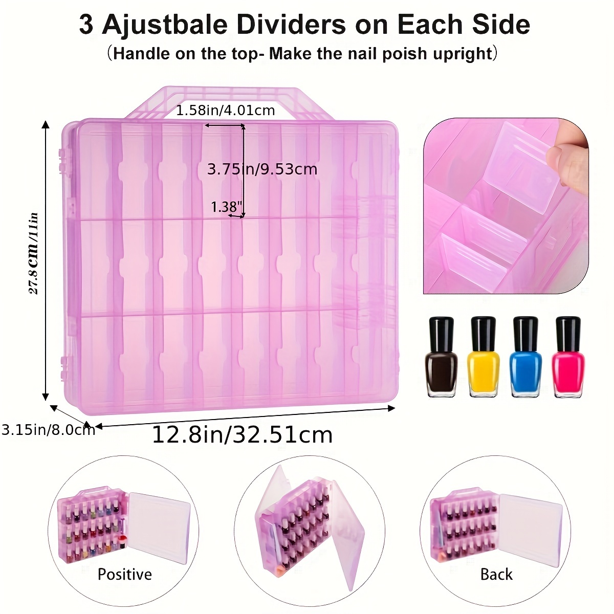  Foraineam 2 Pack Double Side Nail Polish Organizer Transparent  Nail Tools Holder Box Portable Universal Nail Polish Carrying Case with 8  Adjustable Dividers for Storage Display : Beauty & Personal Care