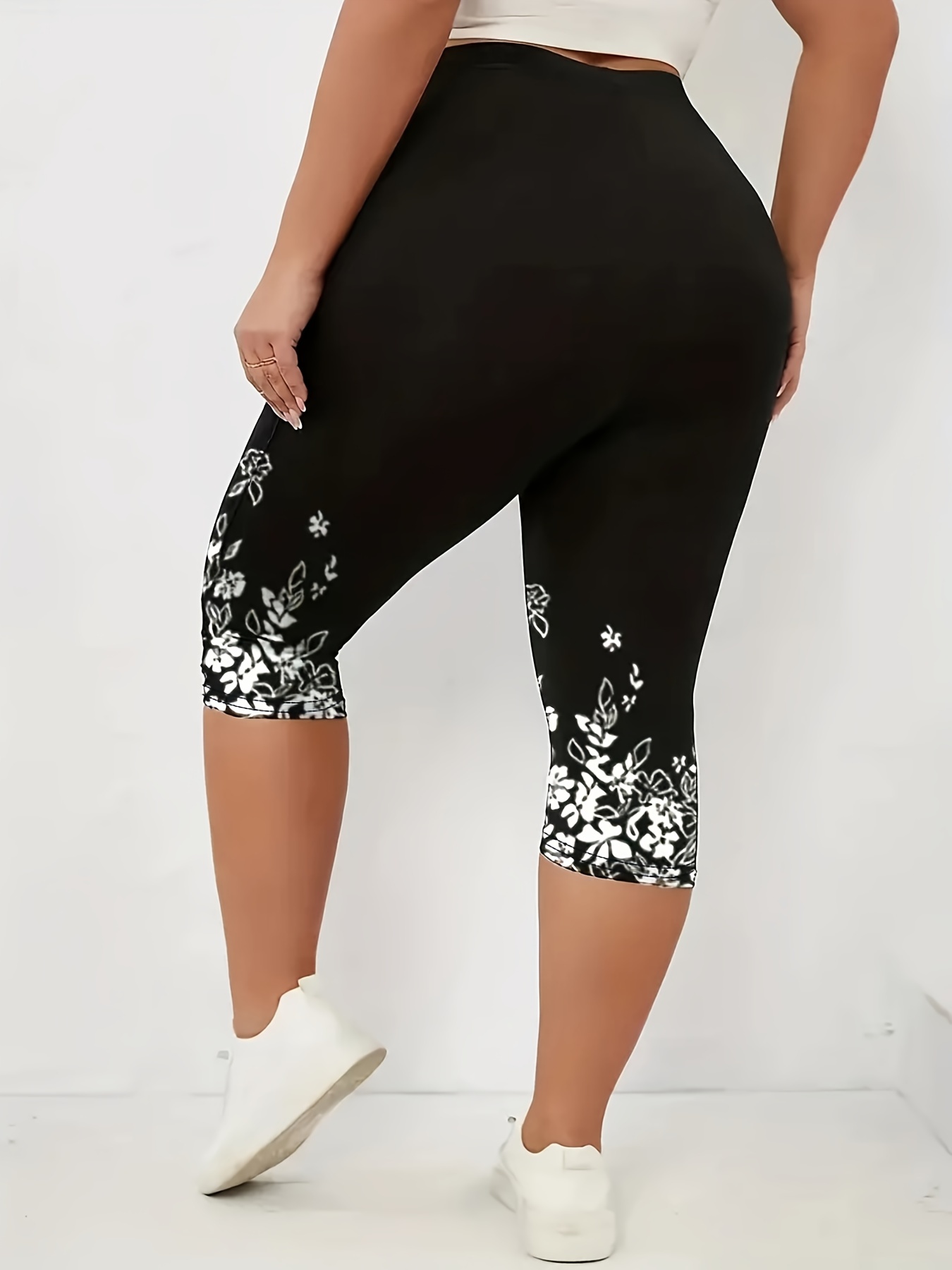 Women's Capri Pants Floral Print High Waisted Leggings Drawstring Casual  Slim Fit Stretch Summer Cropped Trousers 
