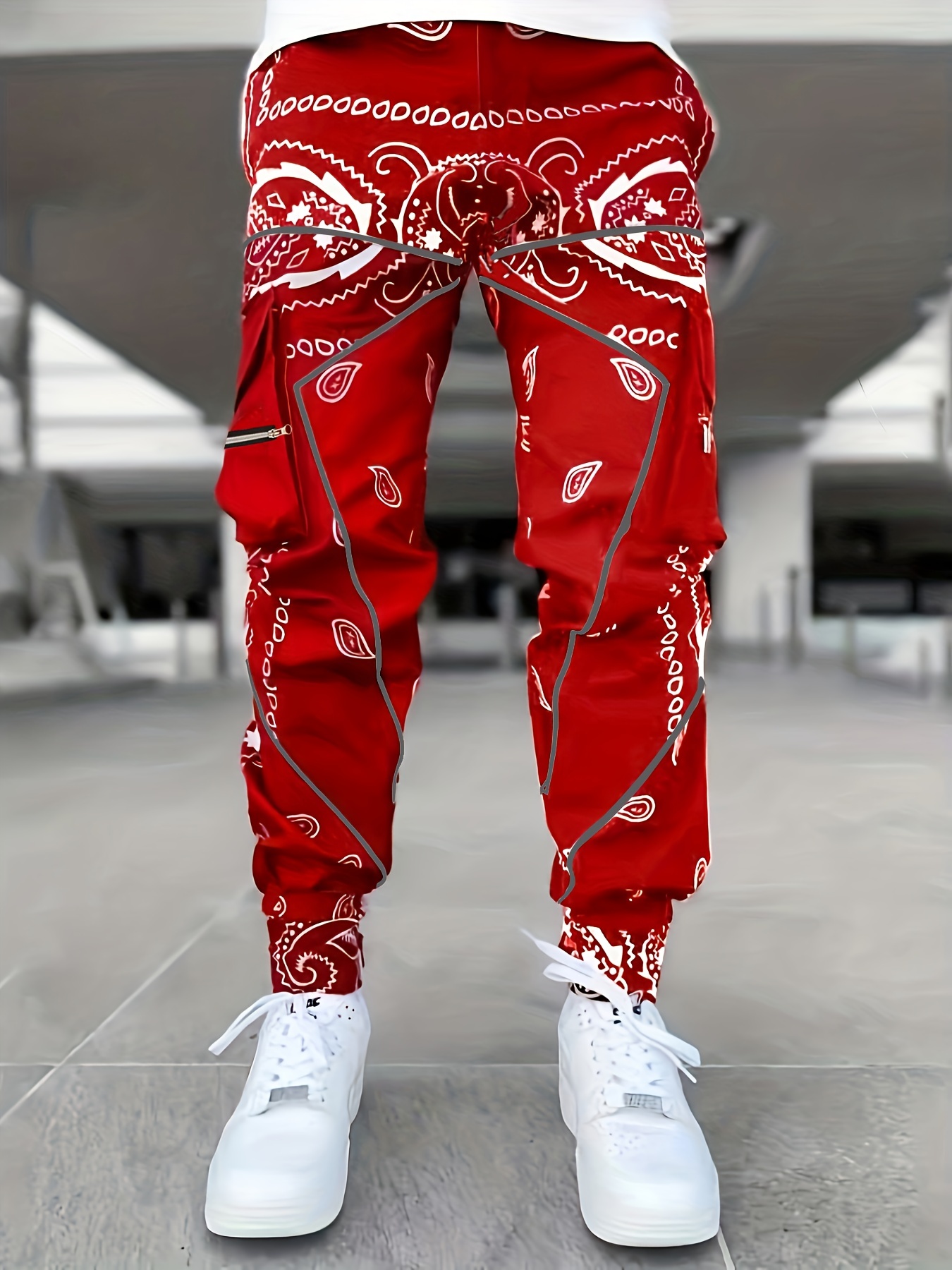 Trendy Paisley Pattern Multi Flap Pockets Cargo Pants Men's - Temu Canada