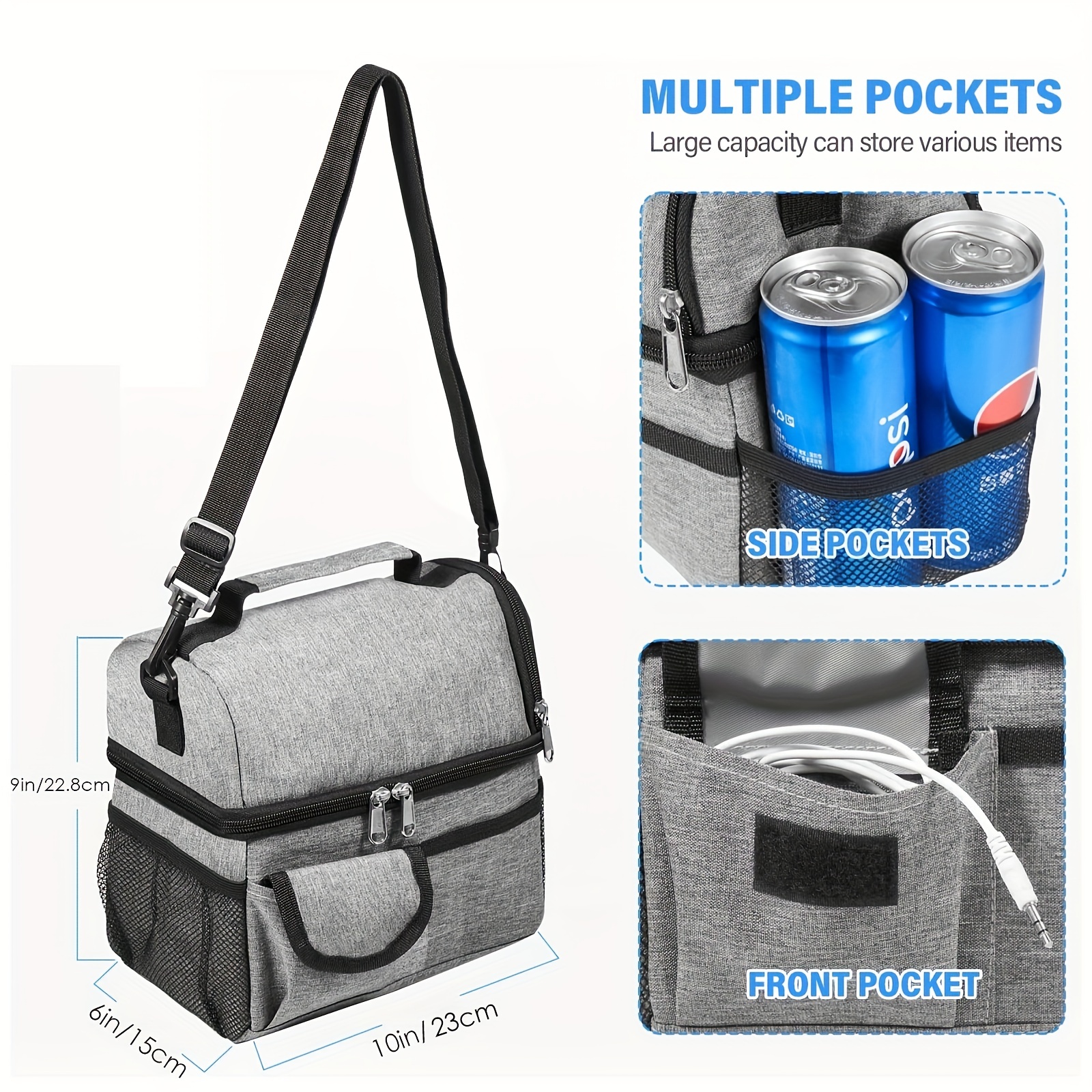 Insulated Lunch Bag-Front Pocket-Leak Proof-Women-Men-Work-School