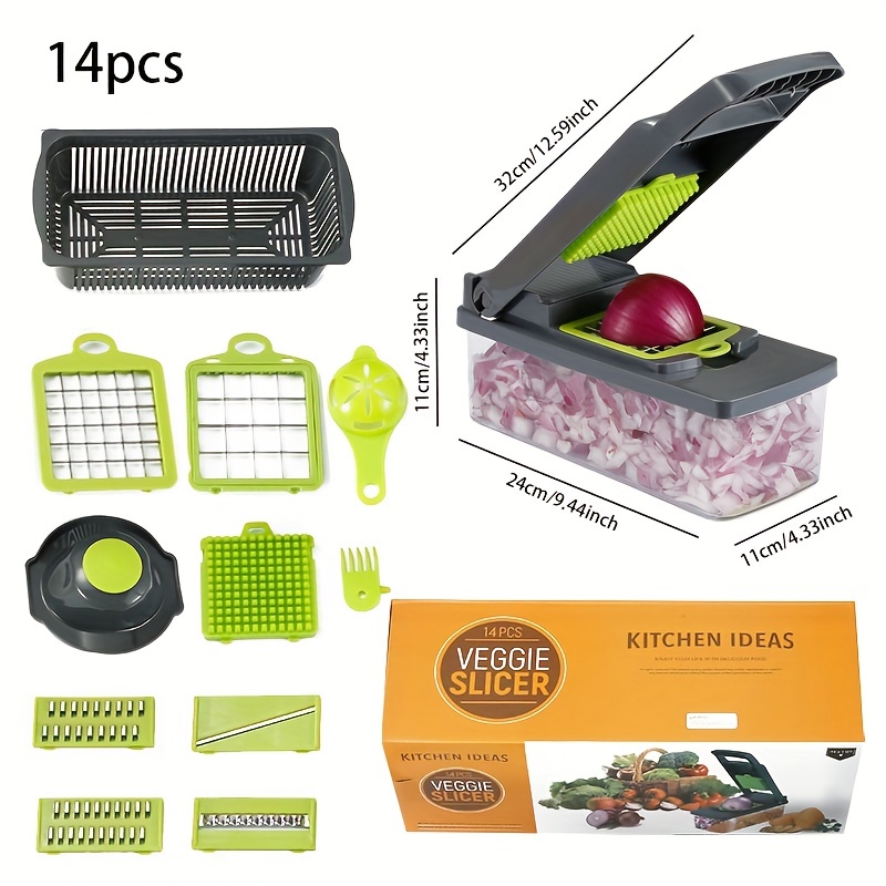 14pcs/set, Multifunctional Vegetable Chopper And Fruit Slicer With  Container - Manual Food Grater, Vegetable Slicer, Cutter, Onion Mincer,  Potato Shre