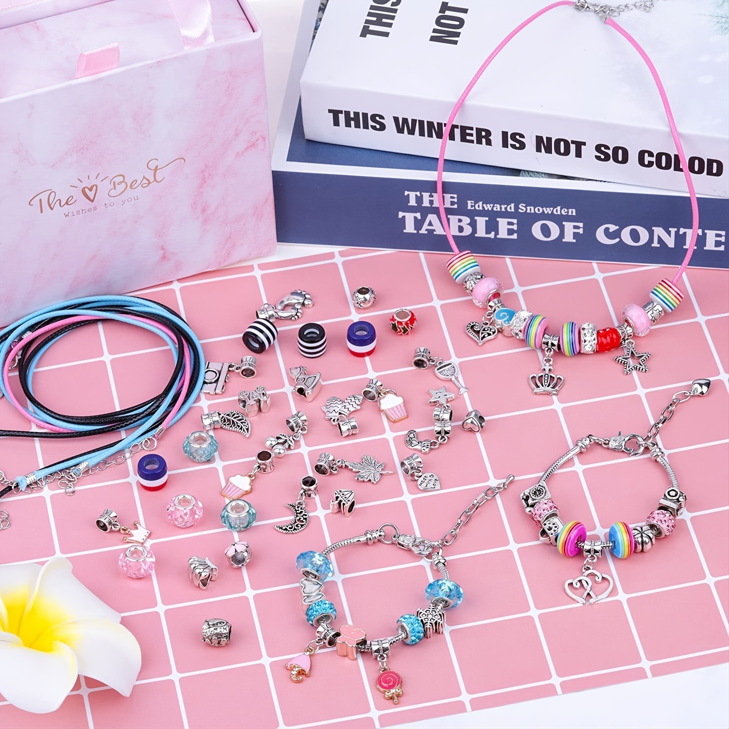 BESTISUR Charm Bracelet Making Kit for Girls Silver Plated Snake Chain Jewelry Making Kit for Teens Christmas Gifts for Girls