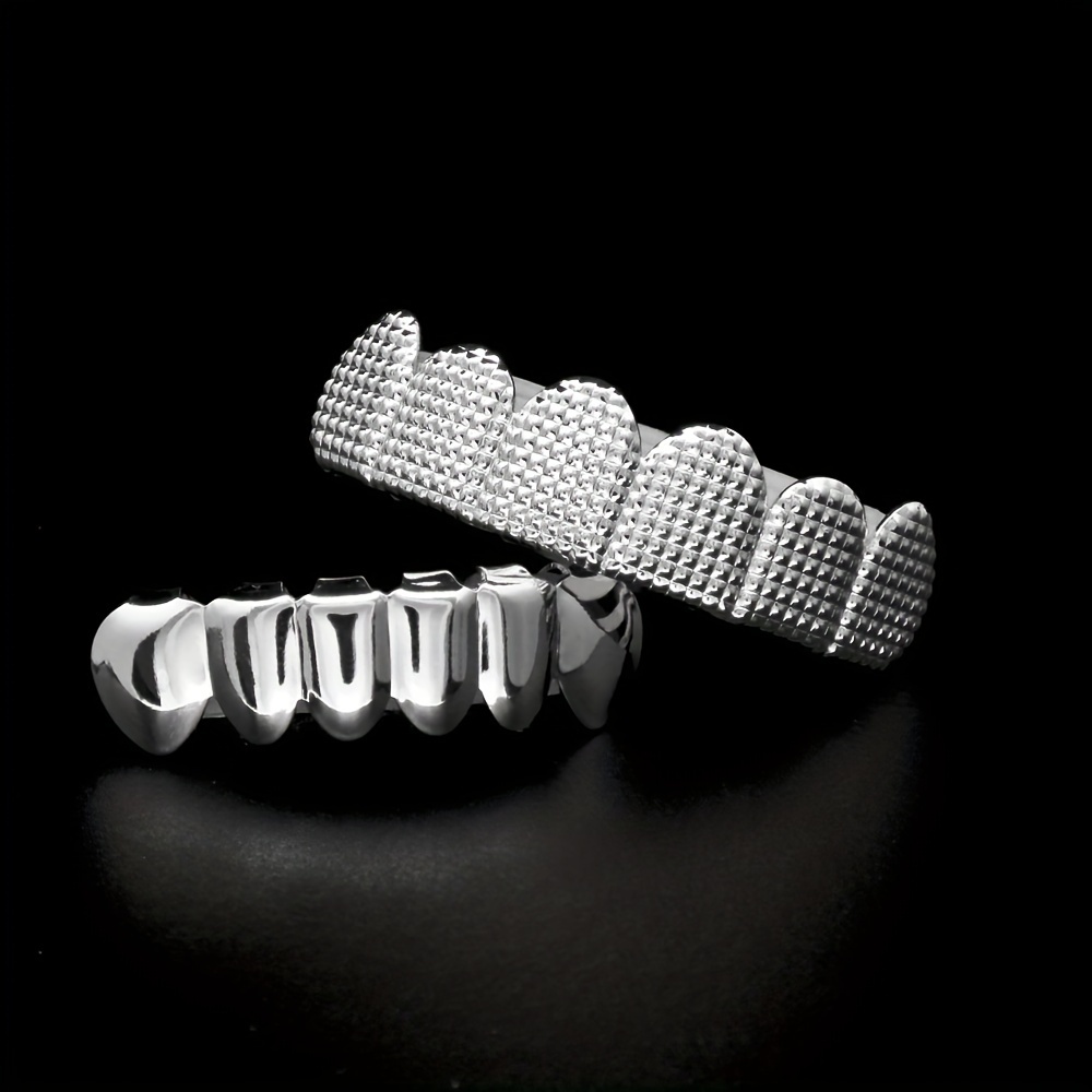 Plated Hip Hop Teeth Grills Top & Bottom Brace for Perfect Smile