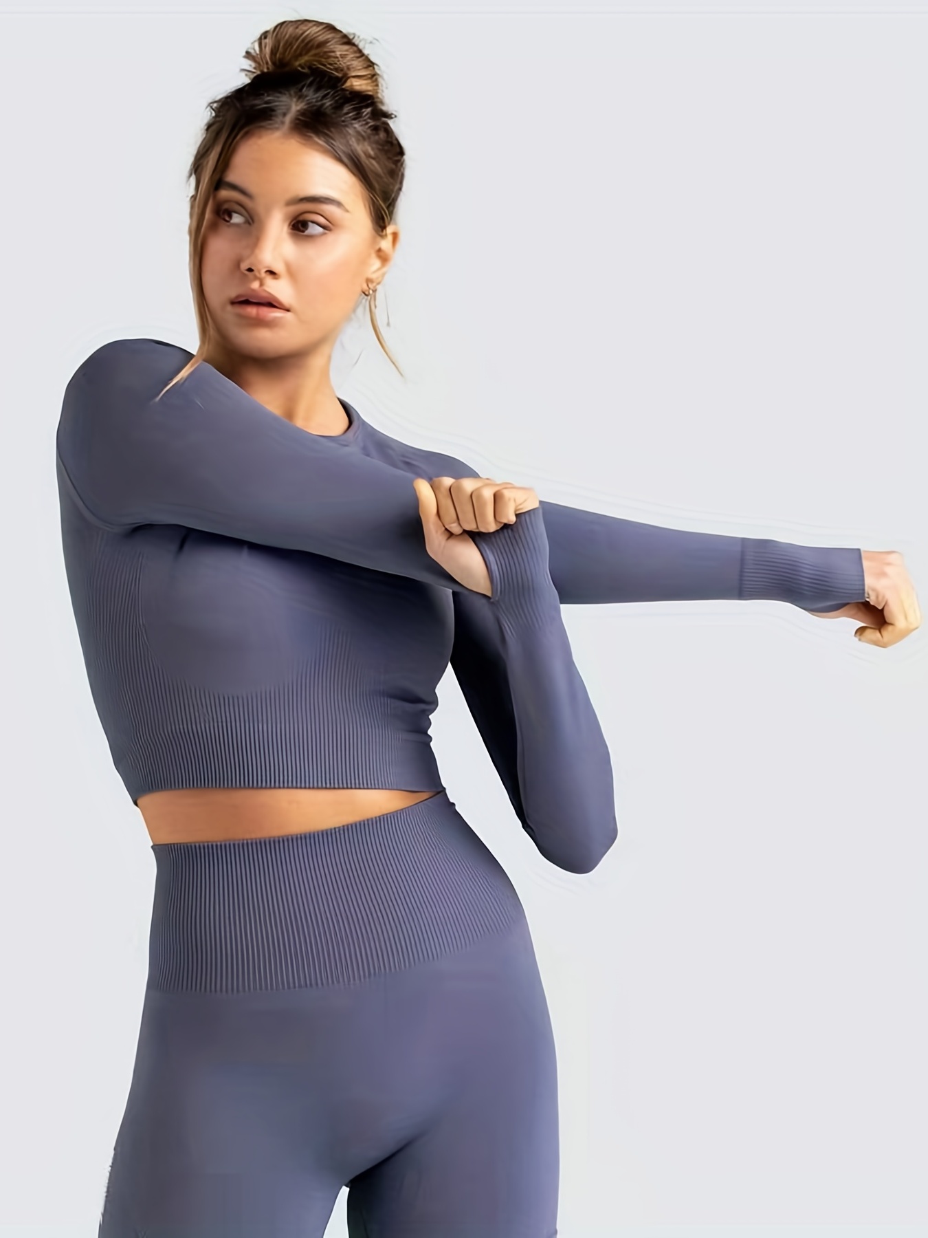 Solid Sports Suits Racer Back Sports Bra Long Sleeve Sports - Temu