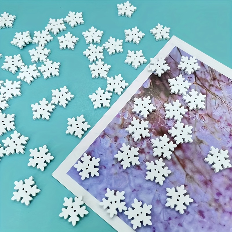 Wood White Christmas Snowflake Buttons Diy Crafts Wooden - Temu