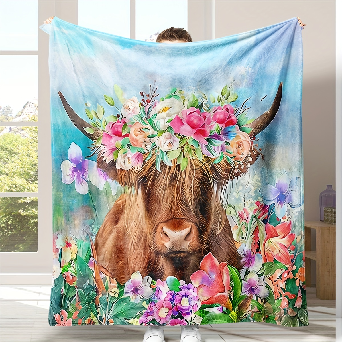 Rustic Flannel Blanket Farm Cow Head Print Pattern Small - Temu