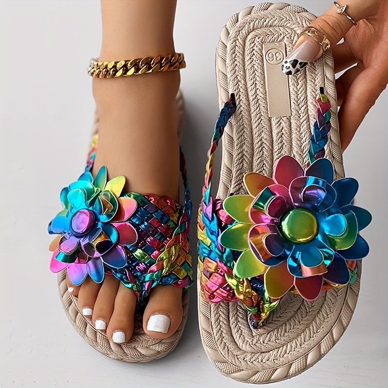 Women Summer Comfy Flip-Flops Thong Slippers Slip-On Flower Sandals Beach  Club